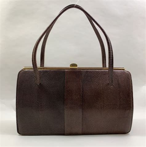 Riviera Mid Brown Lizard Skin S Vintage Handbag With Buff Suede