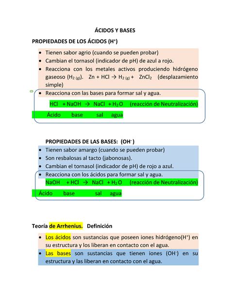 Cidos Y Bases Cidos Y Bases Propiedades De Los Cidos H Tienen