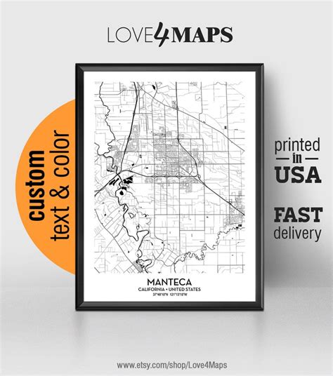 Manteca California Map Manteca City Print Manteca Poster - Etsy