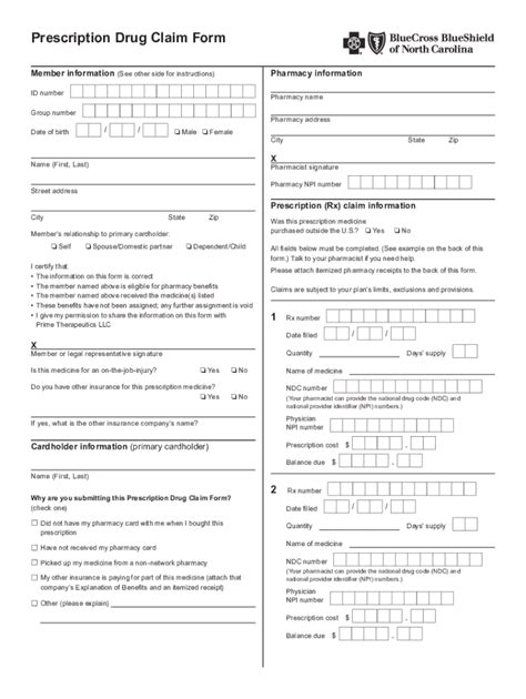 Fillable Online Bcbsnc Prescription Drug Claim Form Fax Email Print