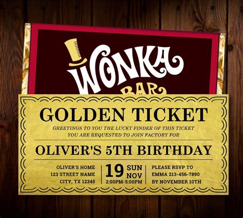 Golden Ticket Invitation Printable Template Willy Wonka Birthday