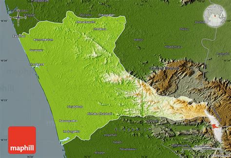 Physical Map of Trissur (Trichur), darken