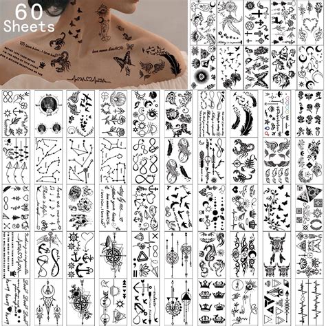 Yazhiji Waterproof Temporary Tattoos 60 Sheets Various Designs For