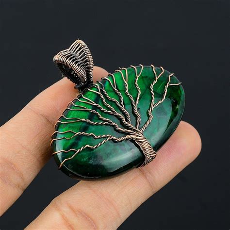 Cheap Tree Of Life Green Flash Labradorite Gemstone Copper Wire Wrap