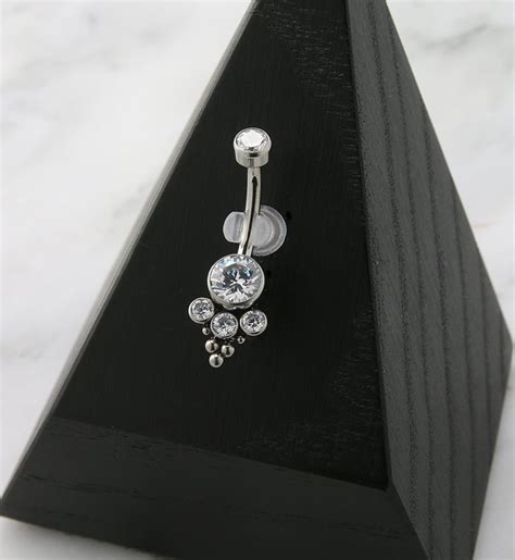 Clear Beaded Cz Titanium Internally Threaded Belly Button Ring