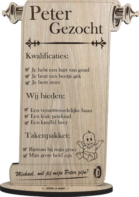 Peter Gezocht Gepersonaliseerde Houten Wenskaart Kaart Van Hout