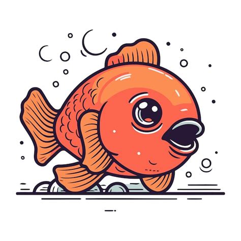 Joli Poisson Rouge De Dessin Animé Sur Le Rivage Illustration