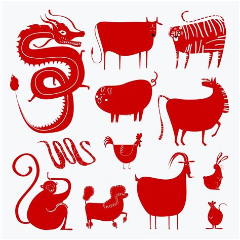 Traditional Chinese zodiac signs psd cute animal illustration ...