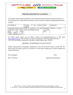 Fillable Online PREMISES REQUIRED ON LEASE Union Bank Of India Fax