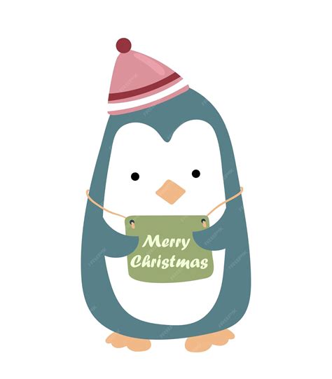 Premium Vector Illustration For A Christmas Card Cute Cartoon Penguin