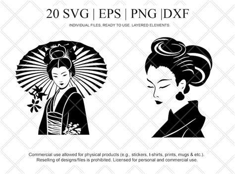 20 Japanese Geisha Art Bundle Japan Clipart Png Eps Svg Etsy