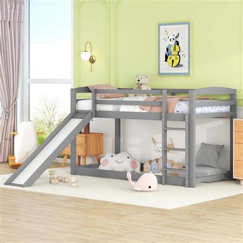 Lit superposé et mezzanine enfant 90 x 200 cm avec toboggan et 1