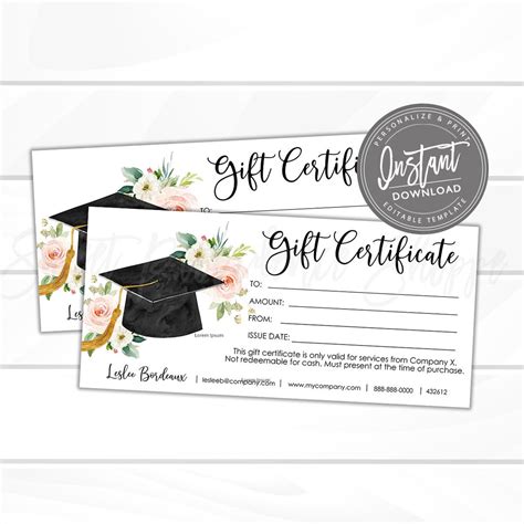 Editable Graduation Gift Certificate, Printable Gift Card, DIY Senior ...