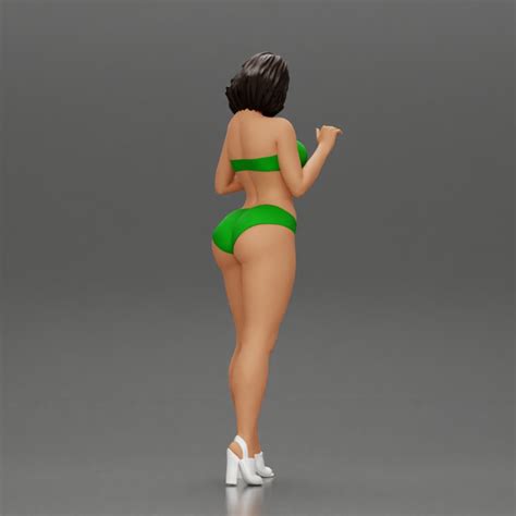 3D Printable Attractive Girl In Bikini And Heels Leaning Against Car By 3DGeschaft Miniatures