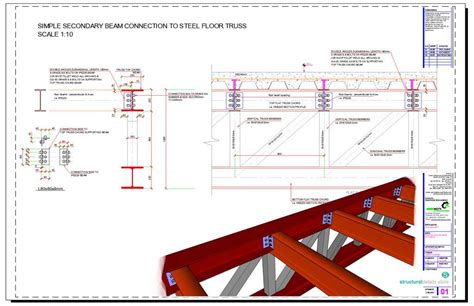 Simple Secondary Beam Connection To Steel Floor Truss Steel Trusses Roof Trusses Steel Columns