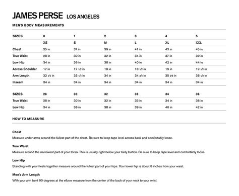 James Perse Size Guide