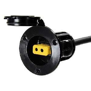 an image of a black and yellow power cord with two wires attached to ...