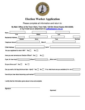 Fillable Online Election Worker Application Town Of Easton Fax Email