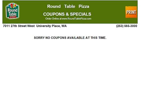 Round Table Pizza - Pizza Coupons for Tacoma, UP, Lacey.