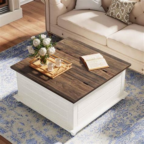 BYBLIGHT Kerlin 35 43 In White And Brown Square Wood Coffee Table