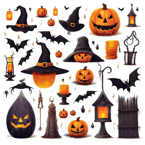 Brujería Halloween Gran Conjunto Aislado Ilustración Vectorial PNG