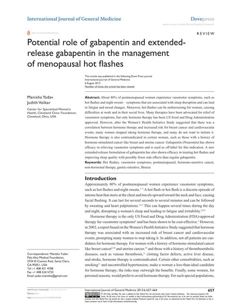 (PDF) Potential role of gabapentin and extended-release gabapentin in the management of ...