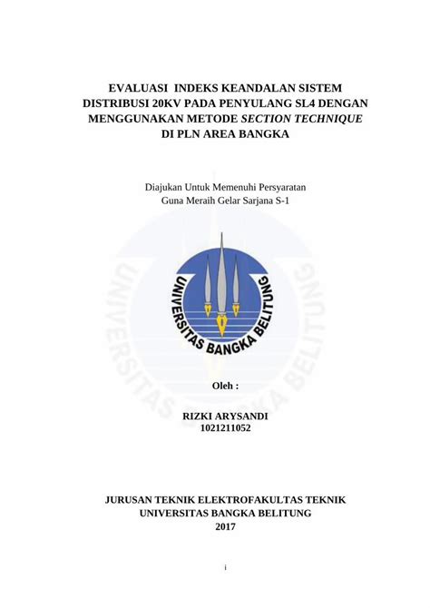 PDF EVALUASI INDEKS KEANDALAN SISTEM DISTRIBUSI 20KV PADA PENYULANG