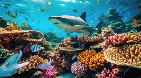 Premium Photo | Caribbean reef shark and coral reef