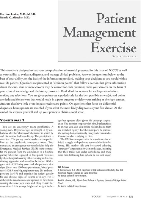 Patient Management Exercise Schizophrenia | Focus