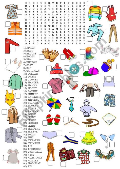 Clothes Word Soup Esl Worksheet By Solesca 686