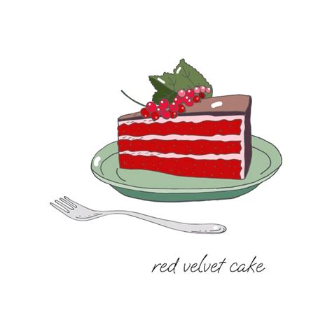 Premium Vector A Piece Of Red Velvet Cake Decorated With Berries And