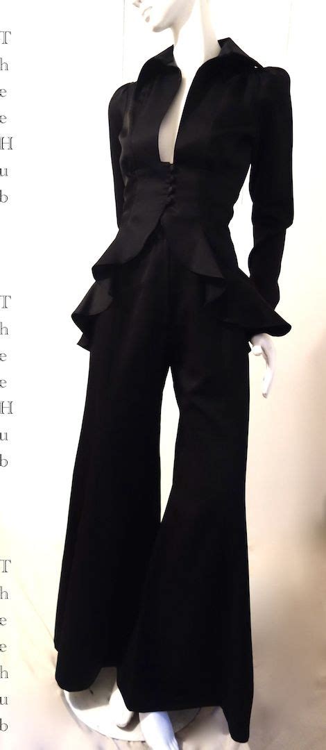 Uber Sexy Ruffled 30s Homage Black Satin Suit By Ossie Clark At Thee Hub Sixties Fashion