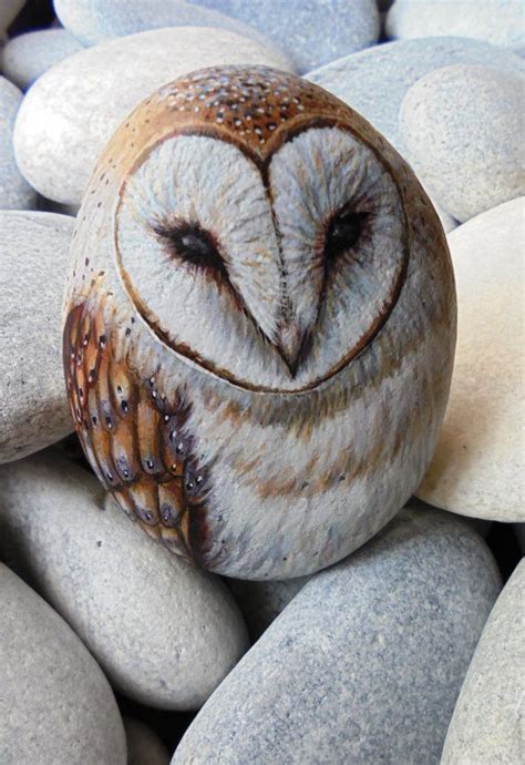 Painted Stone Owl Is Painted With High Quality Acrylic Etsy Rock