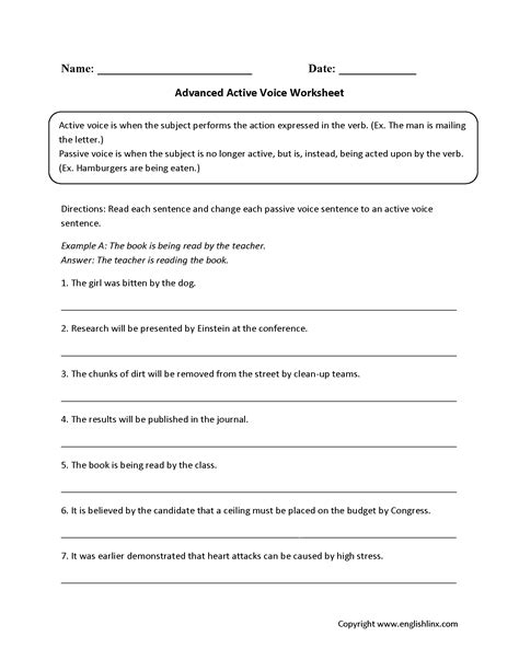 Active Passive Voice Exercise 1 Worksheets Library