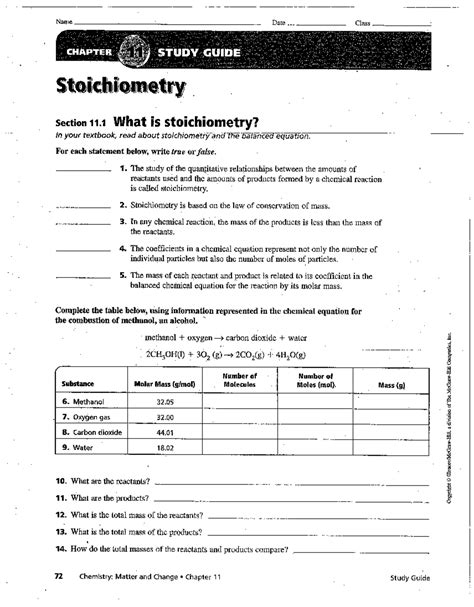 Stoichiometry Study Guide: CH 11 & 12 Review for Chemistry Course - Studocu