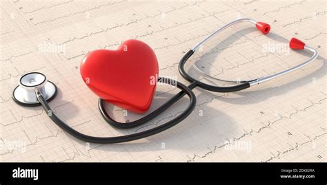 Medical Checkup Heart Disease Diagnosis Stethoscope On A Cardiogram