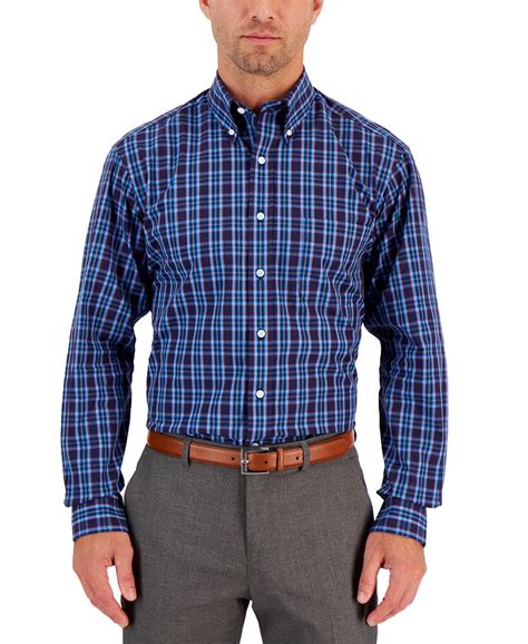 Club Room Men S Regular Fit Rojo Plaid Cotton Dress Shirt Created For Macy S Macy S