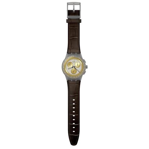 Swatch Holiday Collection Golden Radiance Neon Quartz Grey Dial Brown