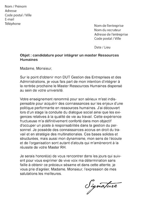 Exemple Lettre De Motivation Master Ressources Humaines