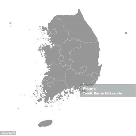 지방이 있는 한국 회색 지도 벡터 그림입니다 0명에 대한 스톡 벡터 아트 및 기타 이미지 0명 경계 국가 관광명소