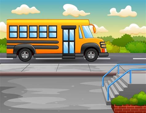 Premium Vector | Illustration of yellow school bus on the road