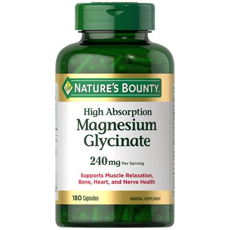 Nature's Bounty Magnesium Glycinate 240mg High Absorption Supports Muscle Relaxation, Bone ...