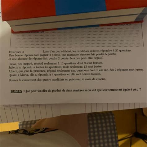 Exercice 5 Lors d un jeu télévisé les candidats doivent répondre à 20