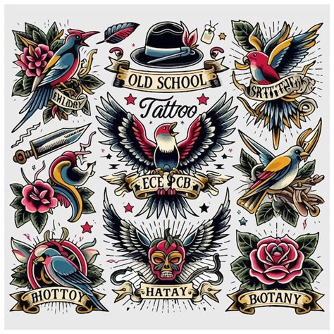 Emblemas De Tatuagem Da Velha Escola Ilustra O De Estoque Arte De