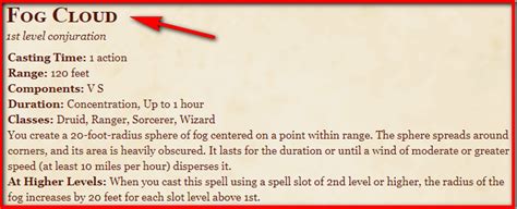 Fog Cloud 5E Spell In DnD - D&D 5e Character Sheets