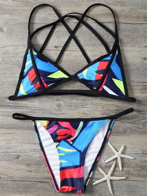 [20 Off] 2021 Printed Criss Cross Swimsuit In Colormix Zaful