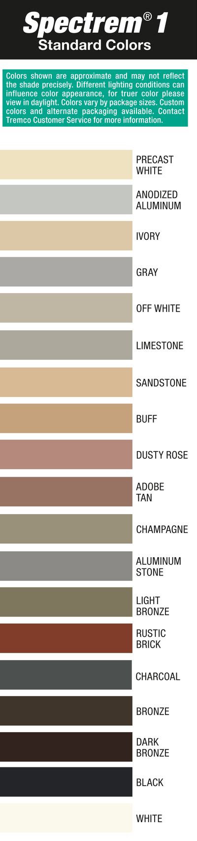 Tremco Canada Division Color Charts Caulking Sealants