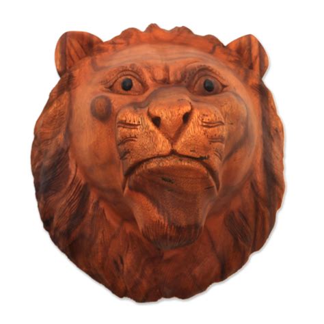 Unicef Market Hand Carved Lion Wall Mask In Suar Wood From Bali