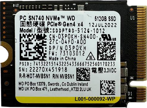 Wd Sn740 512gb 2230 M2 Nvme Pcie40x4 Ssd Solid State Sddptqd 512g