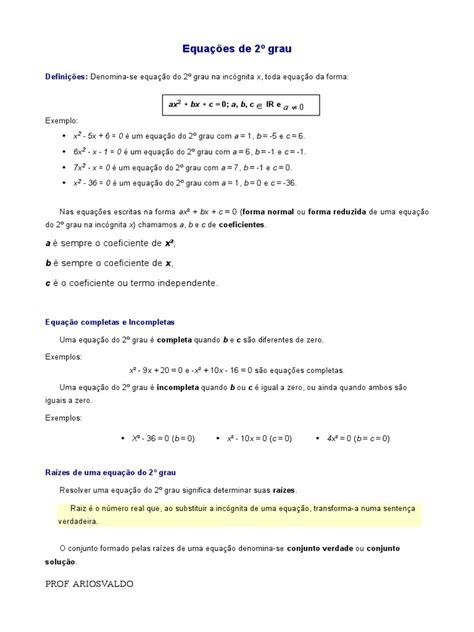 Equação Do 2º Grau 1 Download Grátis Pdf Equações Equação